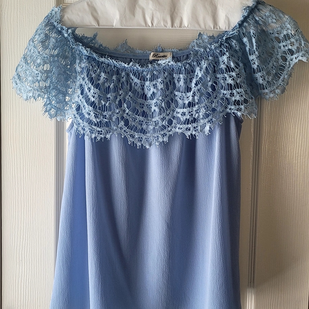 Chic Light Blue Lace Off-Shoulder Blouse